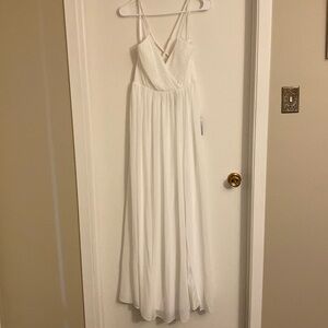 White Floor Length Rehearsal Dinner Dress